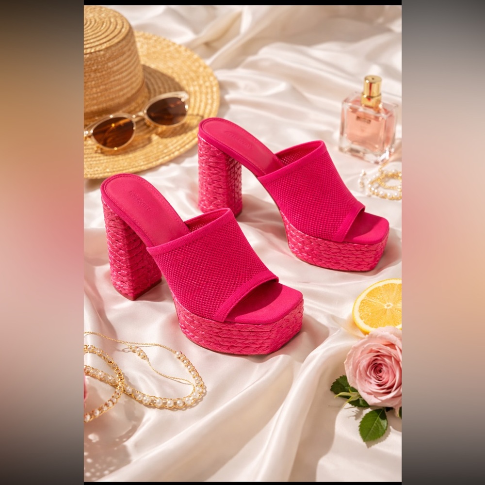 Forever 21 Hot Pink Platform Slide Mules